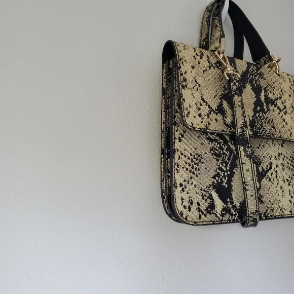 Furla Top Handle Leather Evening Bag Crossbody Purse Snakeskin Print - Picture 7 of 14